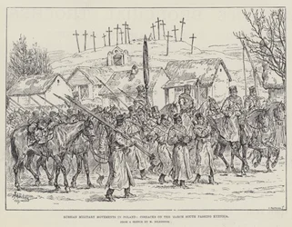 Ryska militära rörelser i Polen, kosacker på mars söderut passerar Kuznica